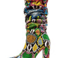 Multi-Colored Python Print Ruched Knee High Boots (4308210122811)