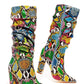 Multi-Colored Python Print Ruched Knee High Boots (4308210122811)