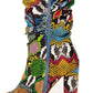 Multi-Colored Python Print Ruched Knee High Boots (4308210122811)