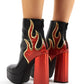 Flame Detail Platform Block Heeled Ankle Boots
