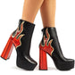 Flame Detail Platform Block Heeled Ankle Boots